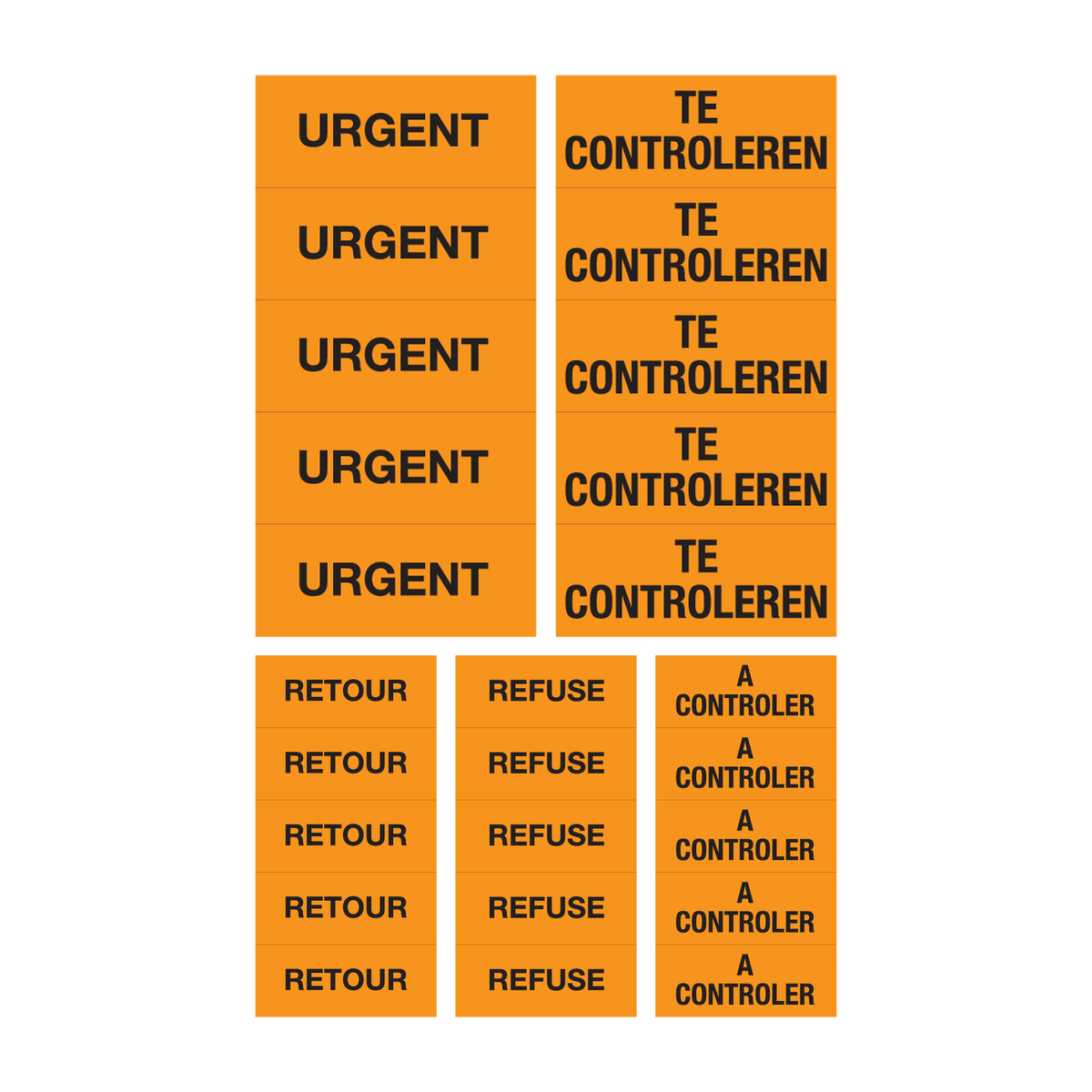 Beoordelingsetiketten: urgent, te controleren, retour, refusé, a controler