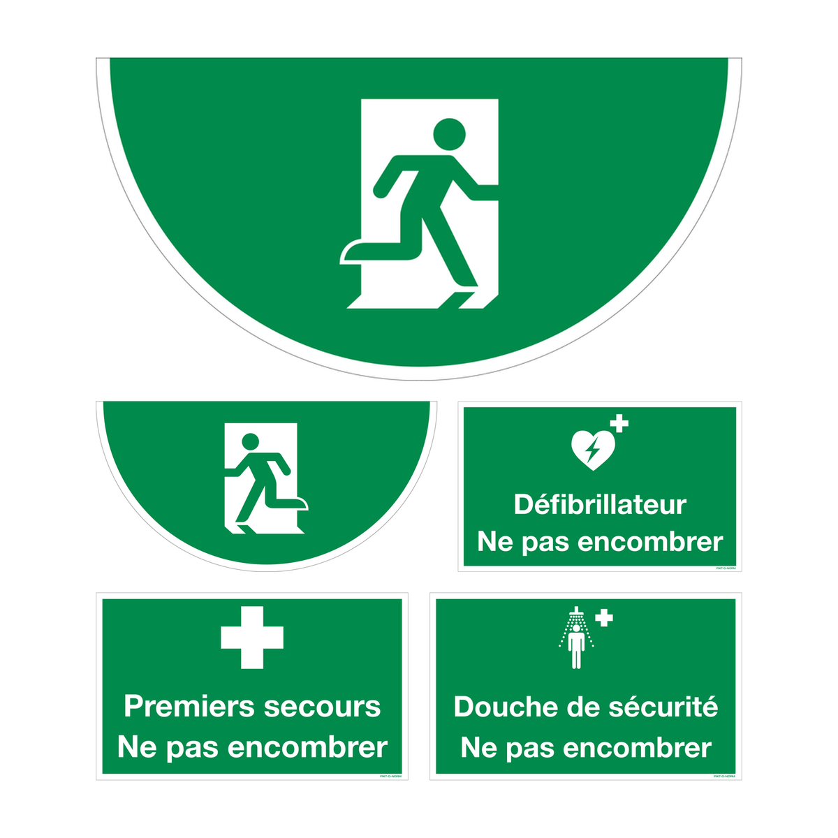 Redding & Evacuatie: nooduitgang rechts, nooduitgang links, défibrillateur ne pas encombrer, premiers secours ne pas encombrer, douche de sécurité ne pas encombrer