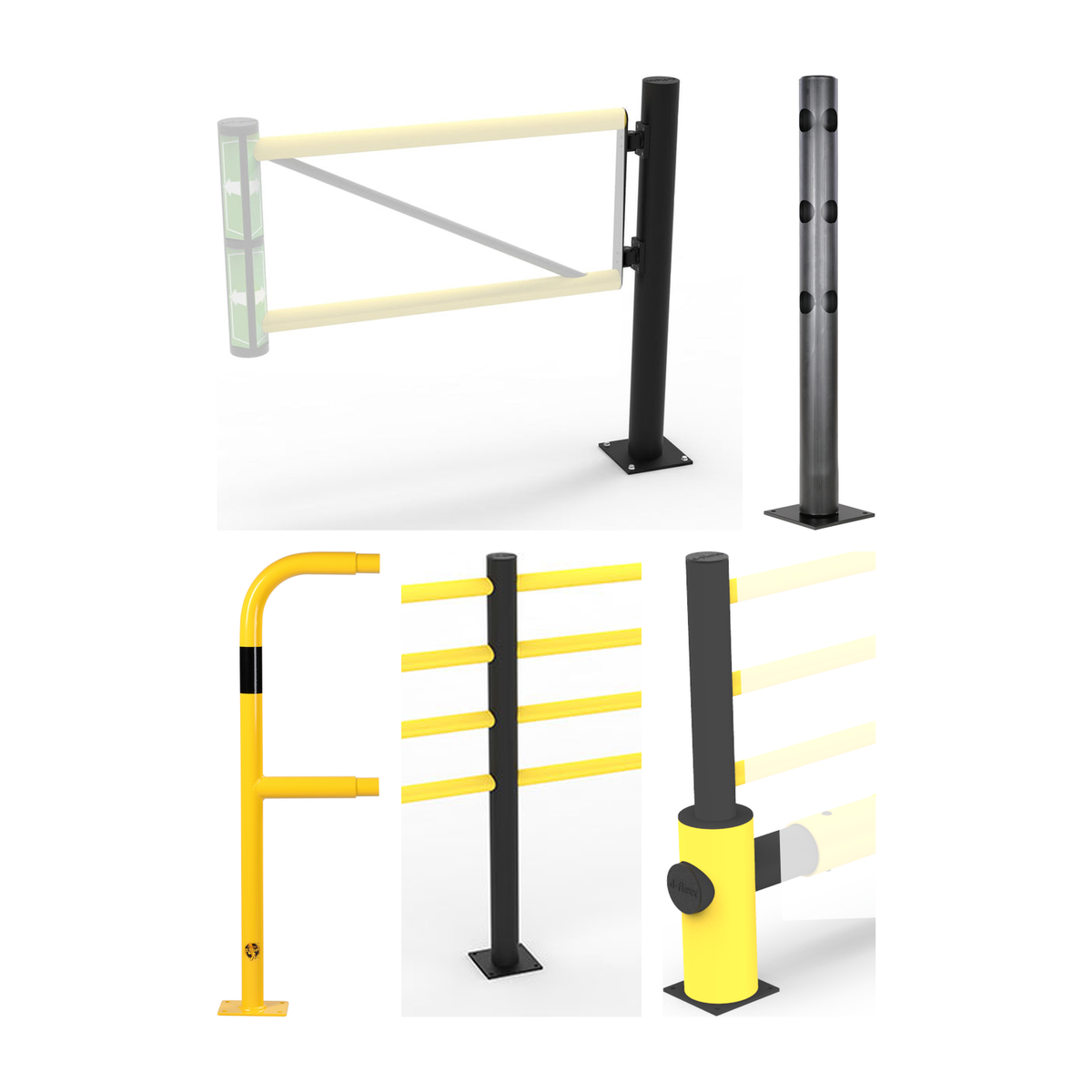 Veiligheidsbarrière: d-flexx juliet, draaideur, d-flexx delta, flexib. barriere 3 balken, crash stop modulaire barriere ø48.3mm, d-flexx delta, barriere met 4 balken, d-flexx echo, verkeersbarriere