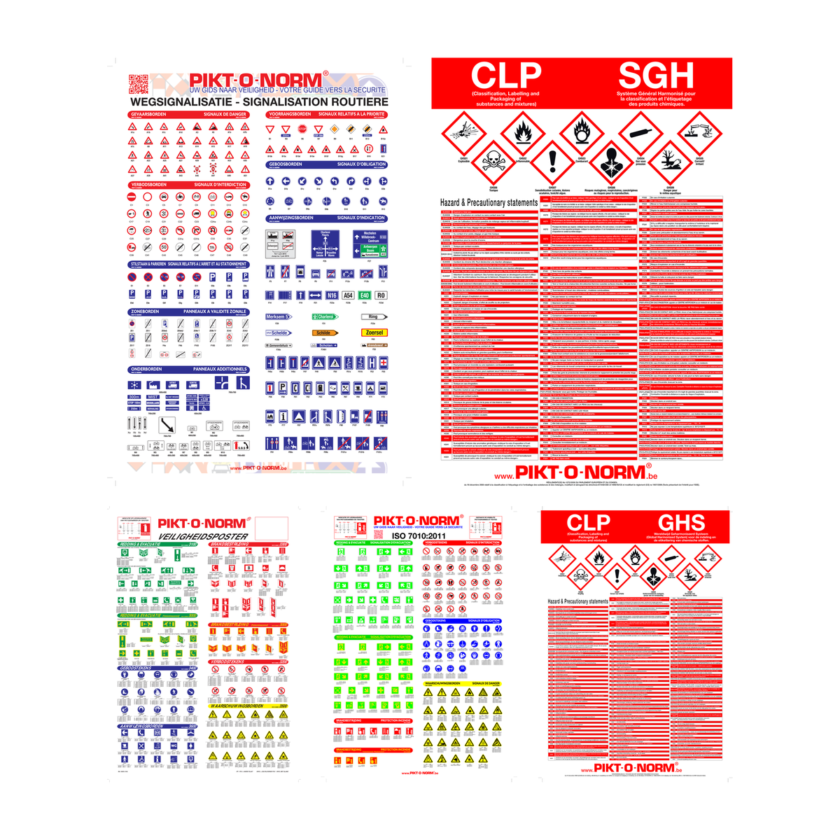 Veiligheidsposter: veiligheidsposter wegsignalisatie, franstalige veiligheidsposter clp-sgh, nederlandstalige veiligheidsposter, iso 7010-2011 veiligheidspost, nederlandstal. veiligheidsposter clp-ghs