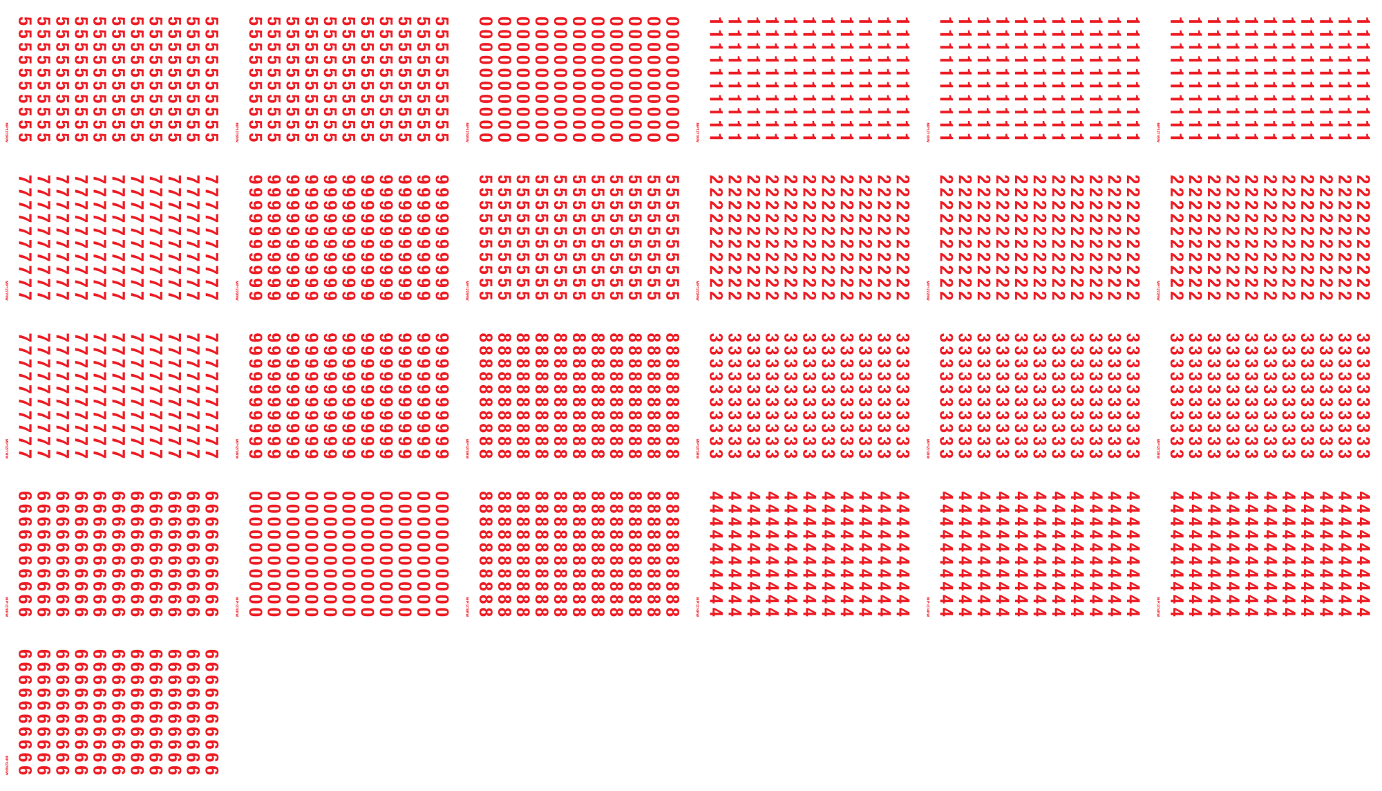 SET DE 25 FEUILLES, CHIFFRES 0 à 9