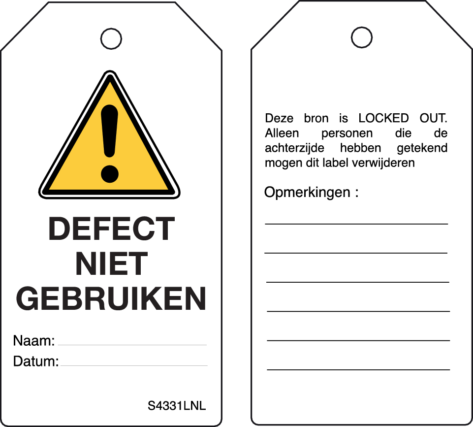 DEFECT NIET GEBRUIKEN