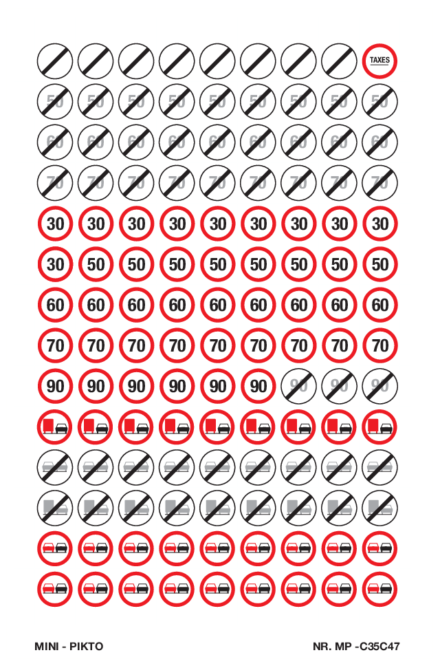 SIGNAUX D'INTERDICTION MAX. KM/H, DIVERS