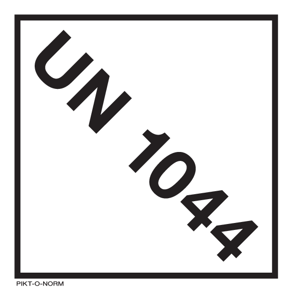 UN 1044. ADR KL 2.2, NIET ONTVLAMBAAR