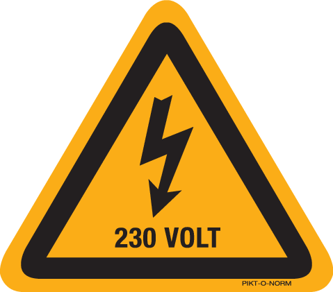 WAARSCHUWING ELEKTR.SPANNING, 230 VOLT