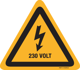WAARSCHUWING ELEKTR.SPANNING, 230 VOLT