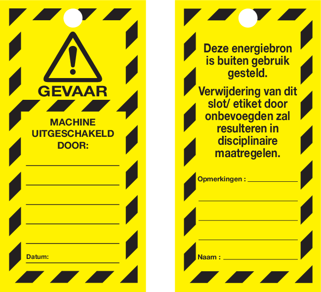 VEILIGHEIDSLABELS "DANGER DO NOT OPERATE