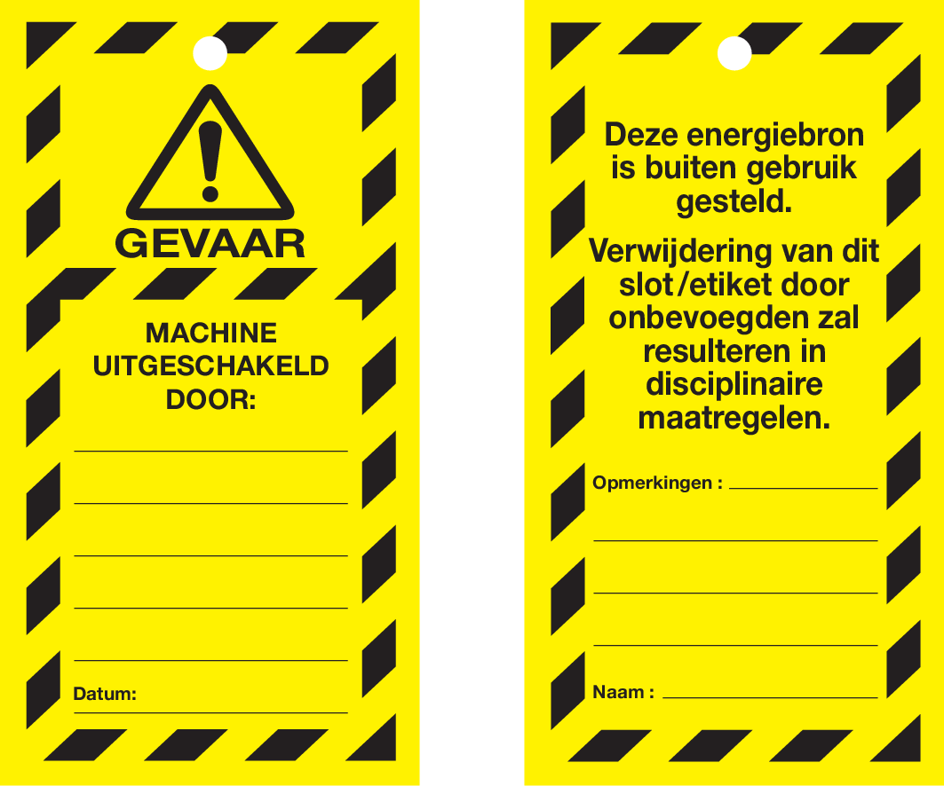 VEILIGHEIDSLABELS "DANGER DO NOT OPERATE