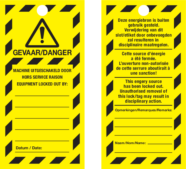 VEILIGHEIDSLABELS "DANGER DO NOT OPERATE