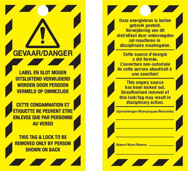 VEILIGHEIDSLABELS "DANGER DO NOT OPERATE