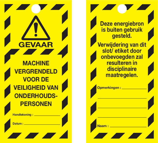 VEILIGHEIDSLABELS "DANGER DO NOT OPERATE