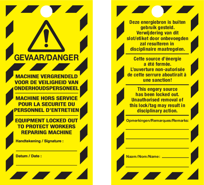 VEILIGHEIDSLABELS "DANGER DO NOT OPERATE