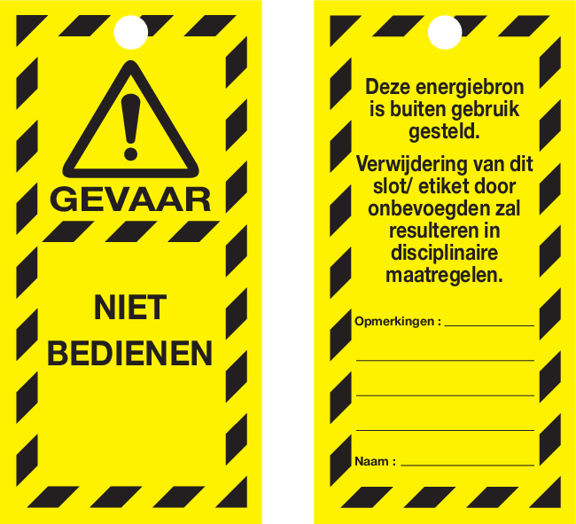 VEILIGHEIDSLABELS "DANGER DO NOT OPERATE