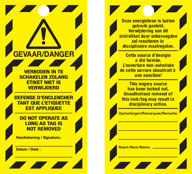 VEILIGHEIDSLABELS "DANGER DO NOT OPERATE