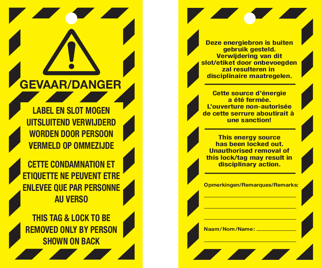 VEILIGHEIDSLABELS "DANGER DO NOT OPERATE