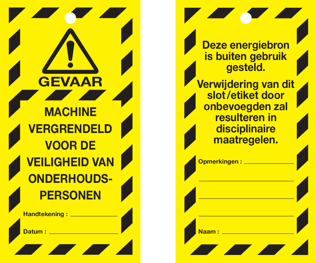 VEILIGHEIDSLABELS "DANGER DO NOT OPERATE