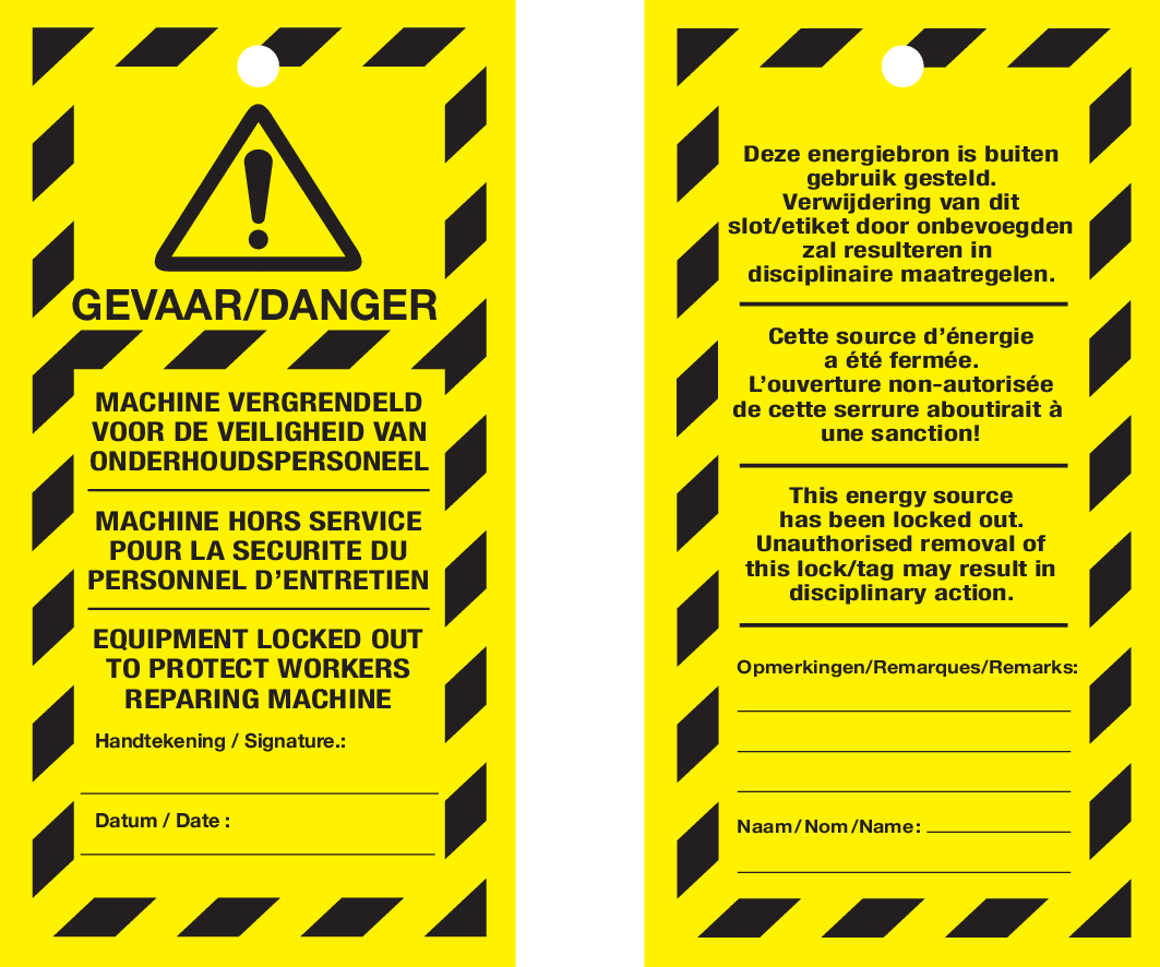 VEILIGHEIDSLABELS "DANGER DO NOT OPERATE