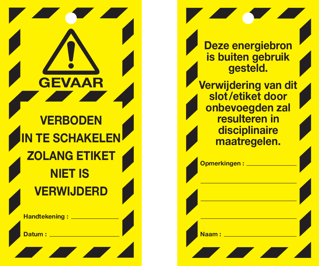 VEILIGHEIDSLABELS "DANGER DO NOT OPERATE