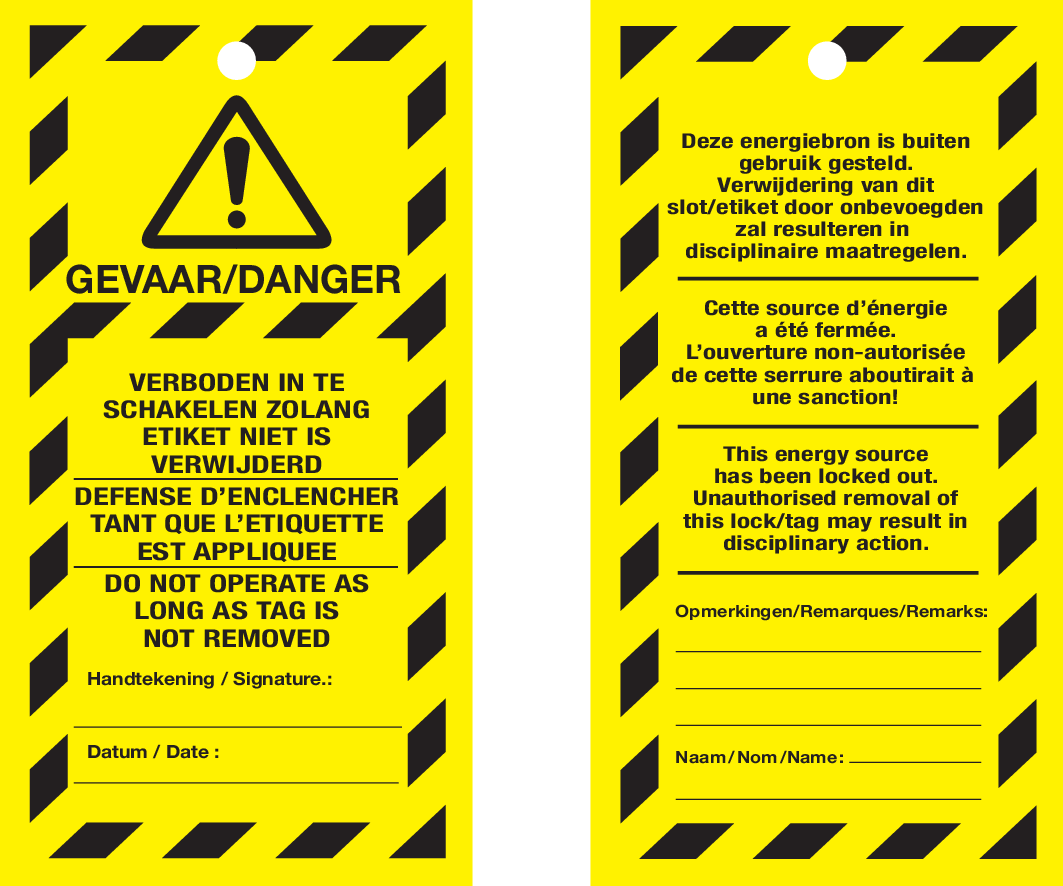 VEILIGHEIDSLABELS "DANGER DO NOT OPERATE