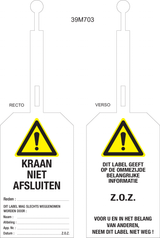 KRAAN NIET AFSLUITEN..LABEL MET SLUITING