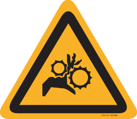 DANGER POUR MAINS. RISQUE D'ÉCRASEMENT