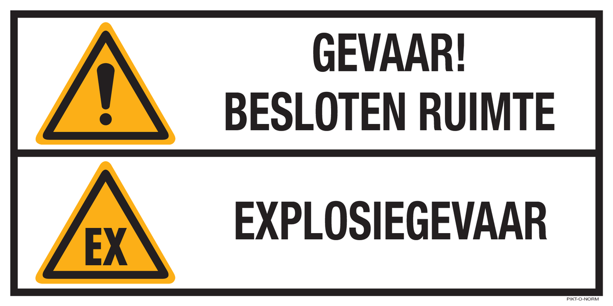 Explosiegevaar GEVAAR! BESLOTEN RUIMTE. EXPLOSIEGEVAAR