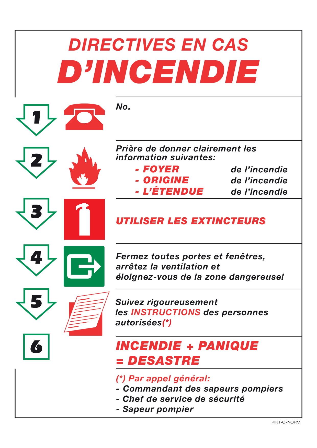 DIRECTIVES EN CAS D'INCENDIE