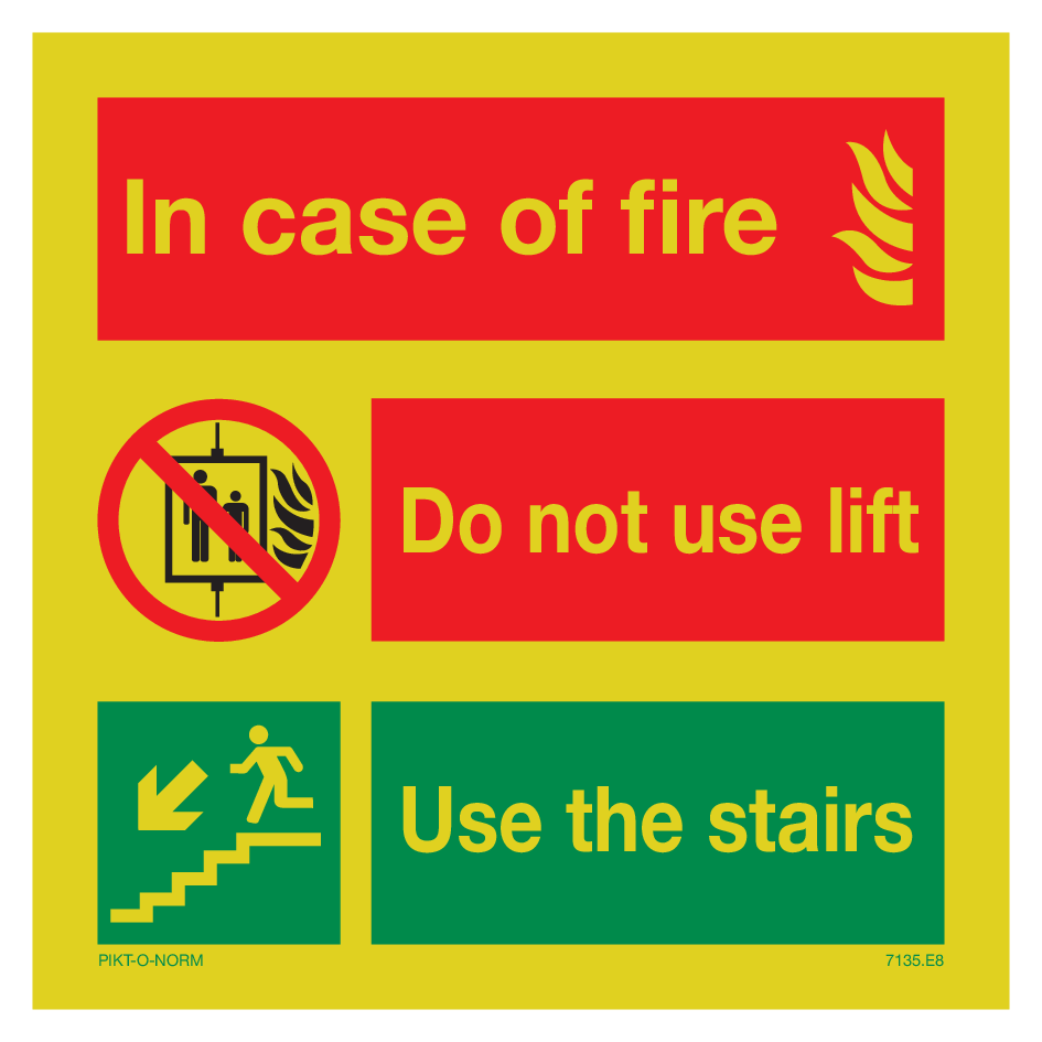 IN CASE OF FIRE, DO NOT USE LIFT. USE...