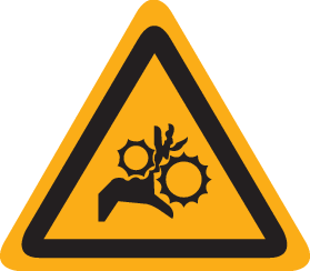 DANGER POUR MAINS. RISQUE D'ÉCRASEMENT