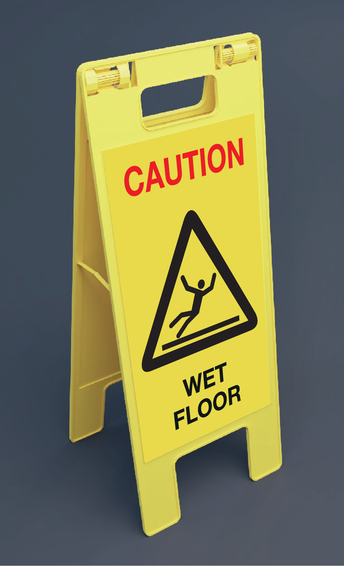 CAUTION WET FLOOR, INKLAPBAAR BAKEN